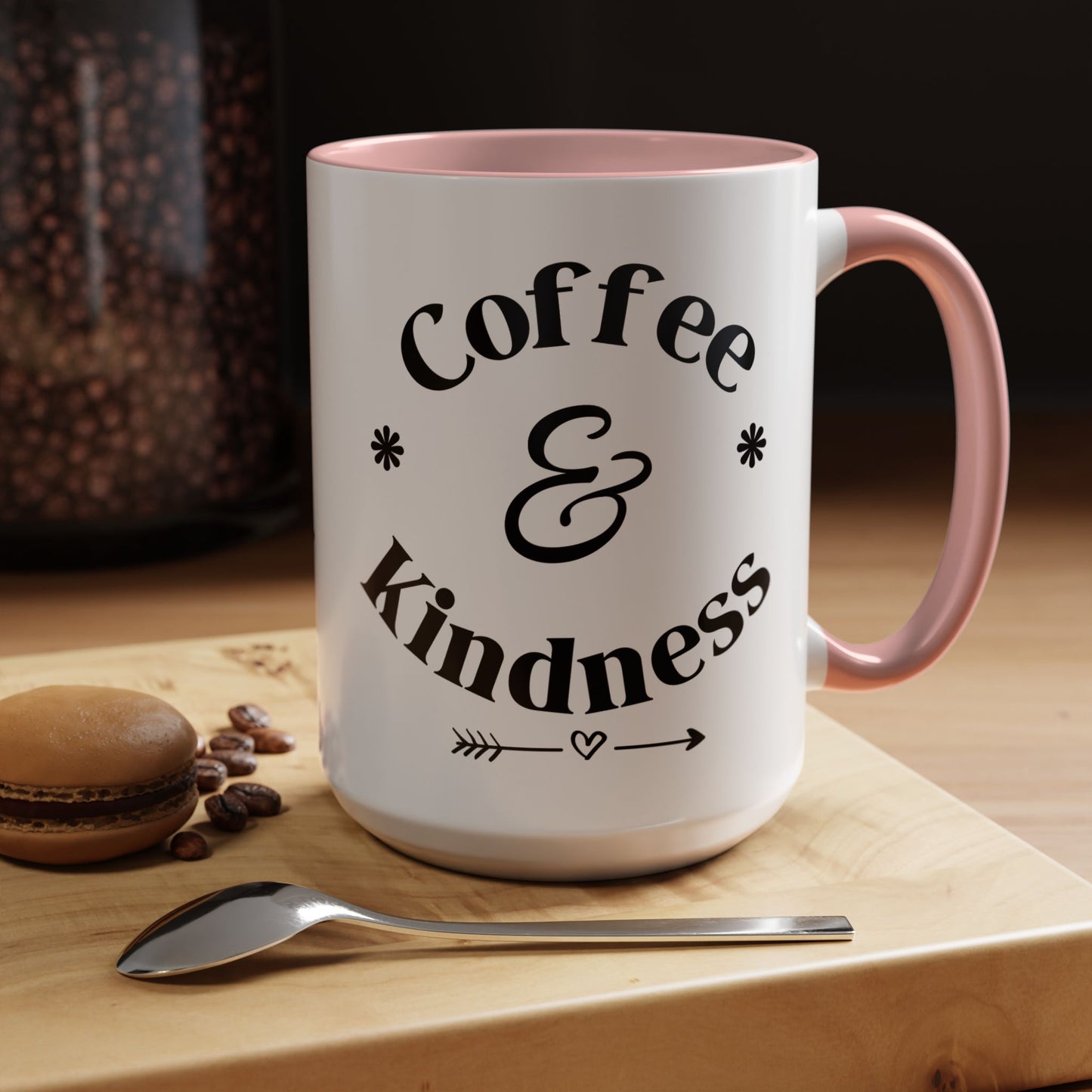 Pink Accent Coffee Mug — Funny Coffee Happiness Quote