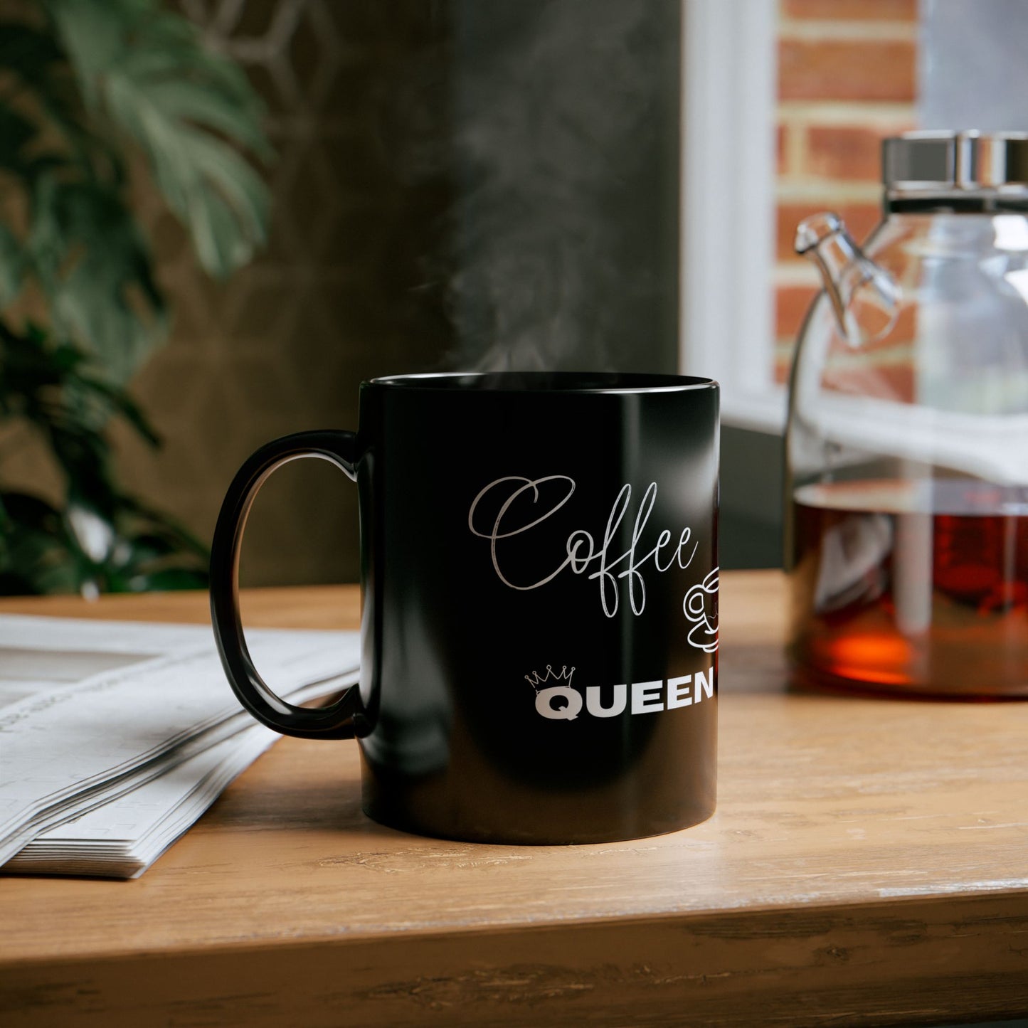 Coffee Queen Mug — Black Ceramic Coffee Cup (11oz or 15oz)