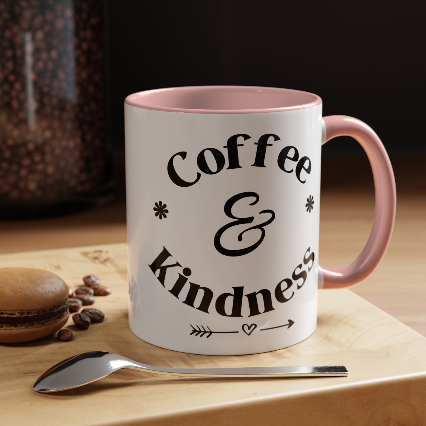 Pink Accent Coffee Mug — Funny Coffee Happiness Quote