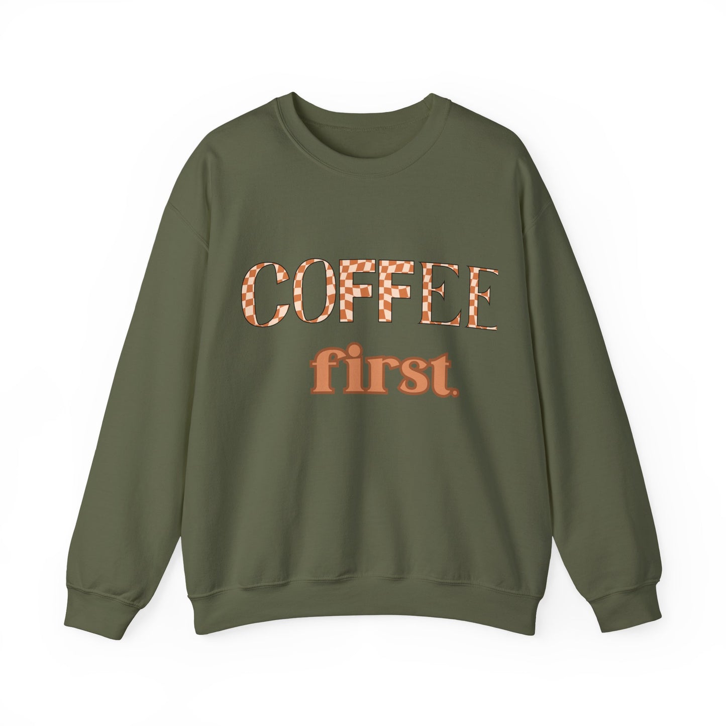 Coffee First Crewneck Sweatshirt – Cozy Coffee Lover Pullover
