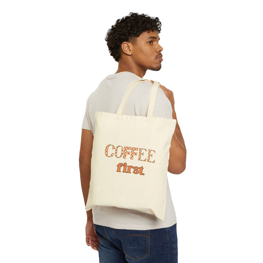 Coffee First Canvas Tote Bag — Retro Coffee Lover Grocery & Market Tote