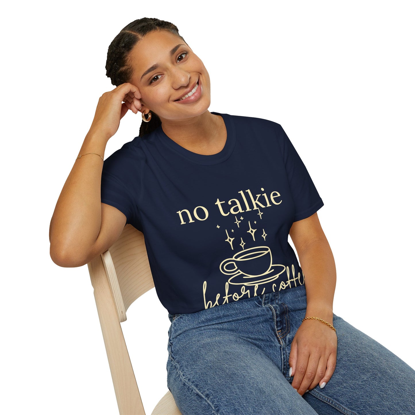 No Talkie Before Coffee T-Shirt — Funny Coffee Lover Tee