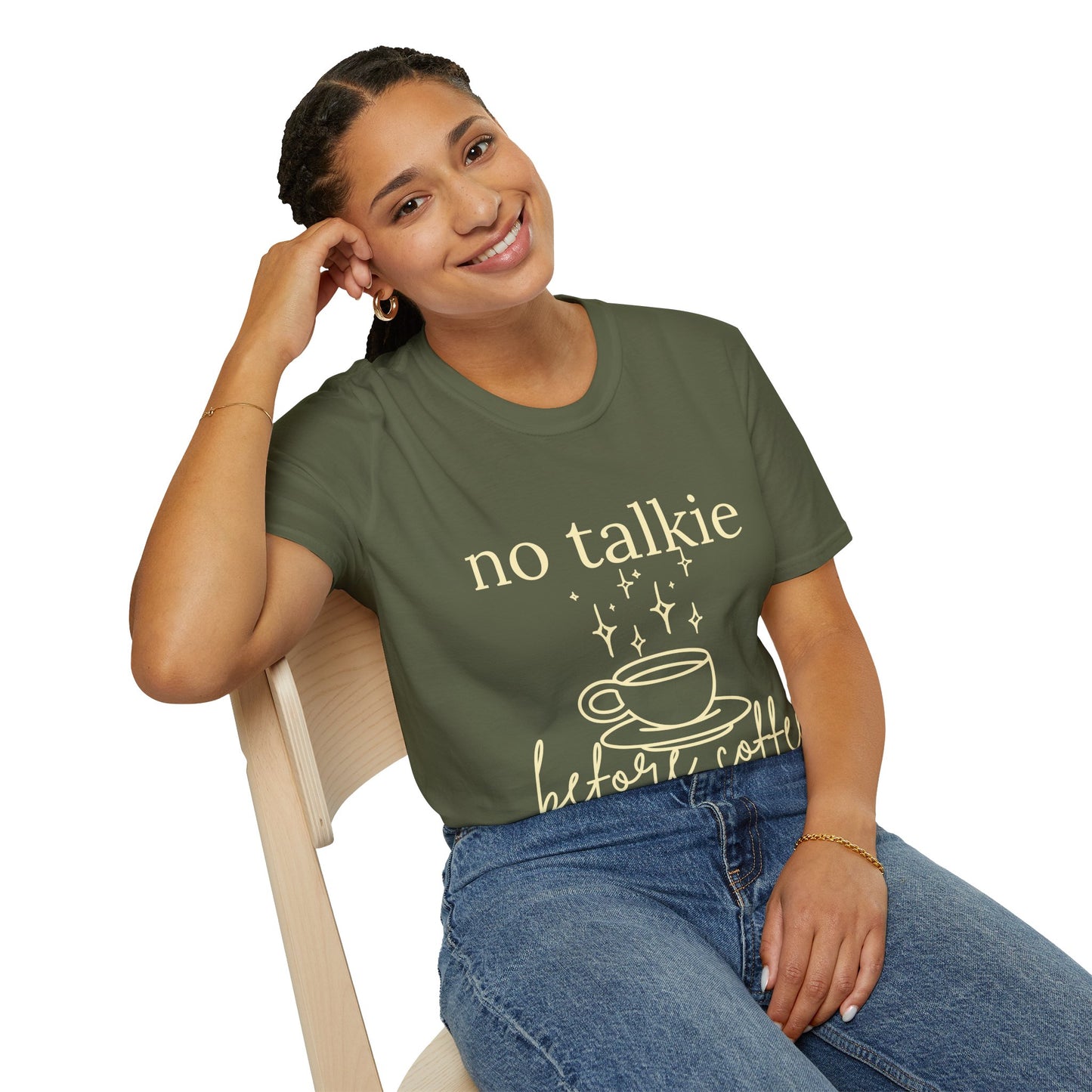 No Talkie Before Coffee T-Shirt — Funny Coffee Lover Tee
